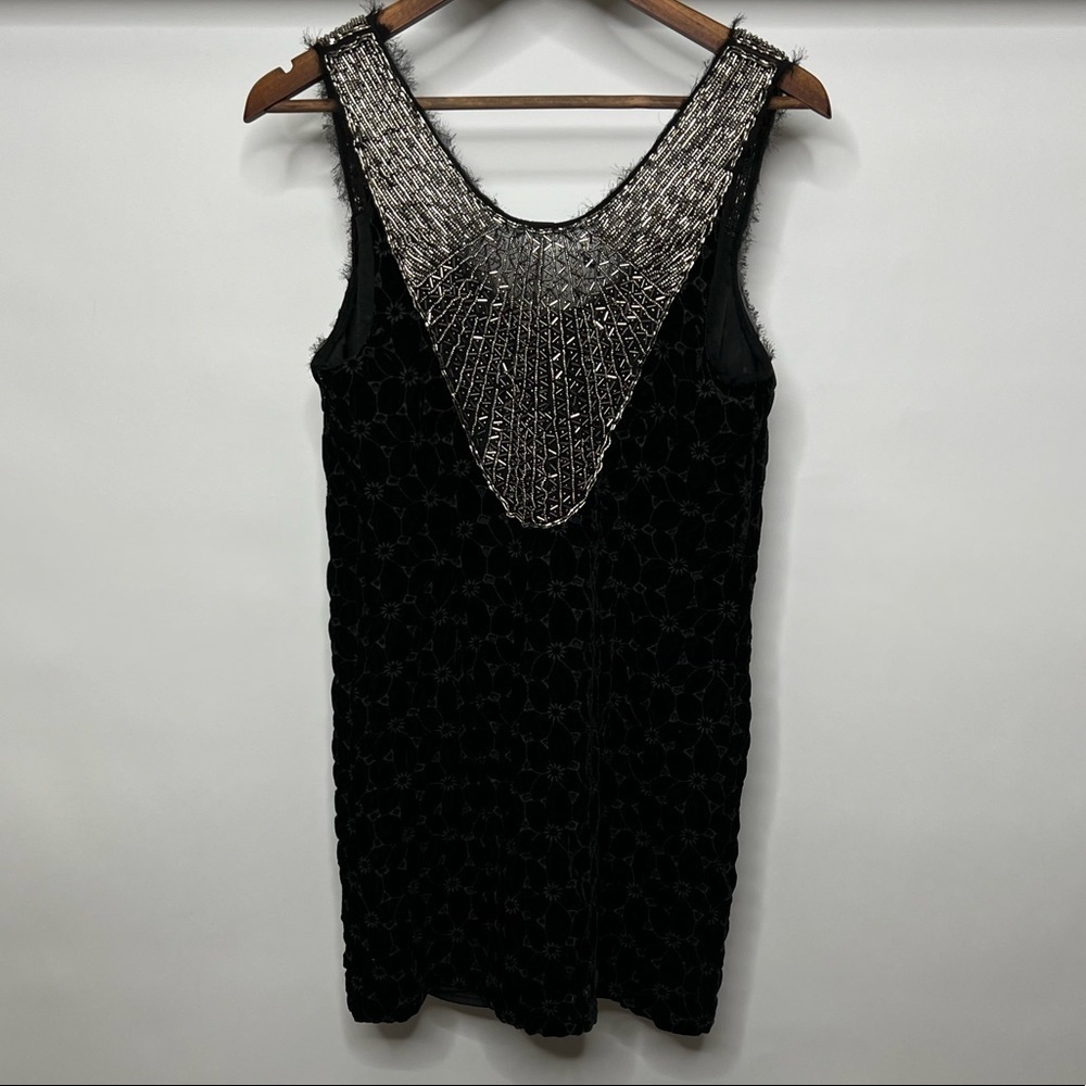 Free People Women’s Beaded Black Velvet Mini Shift Dress - Picture 4 of 15